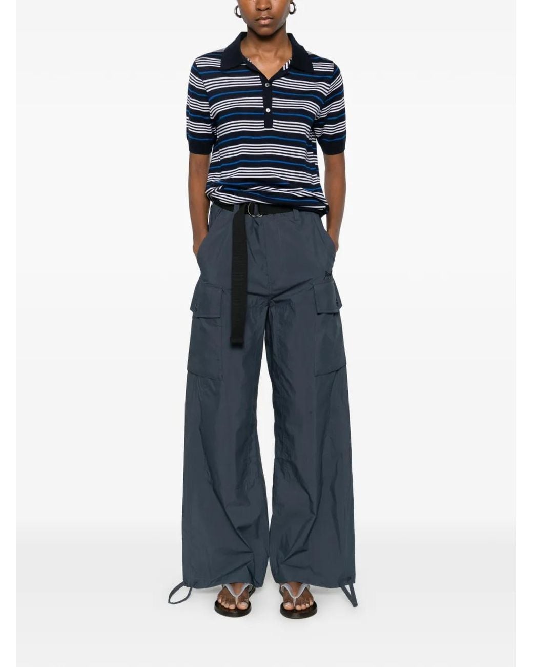 P.A.R.O.S.H. Blue Striped Buttoned Polo Shirts