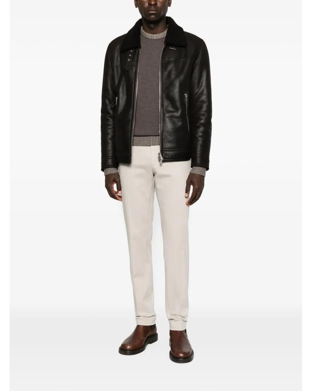 Dondup Black Leather Jacket for men