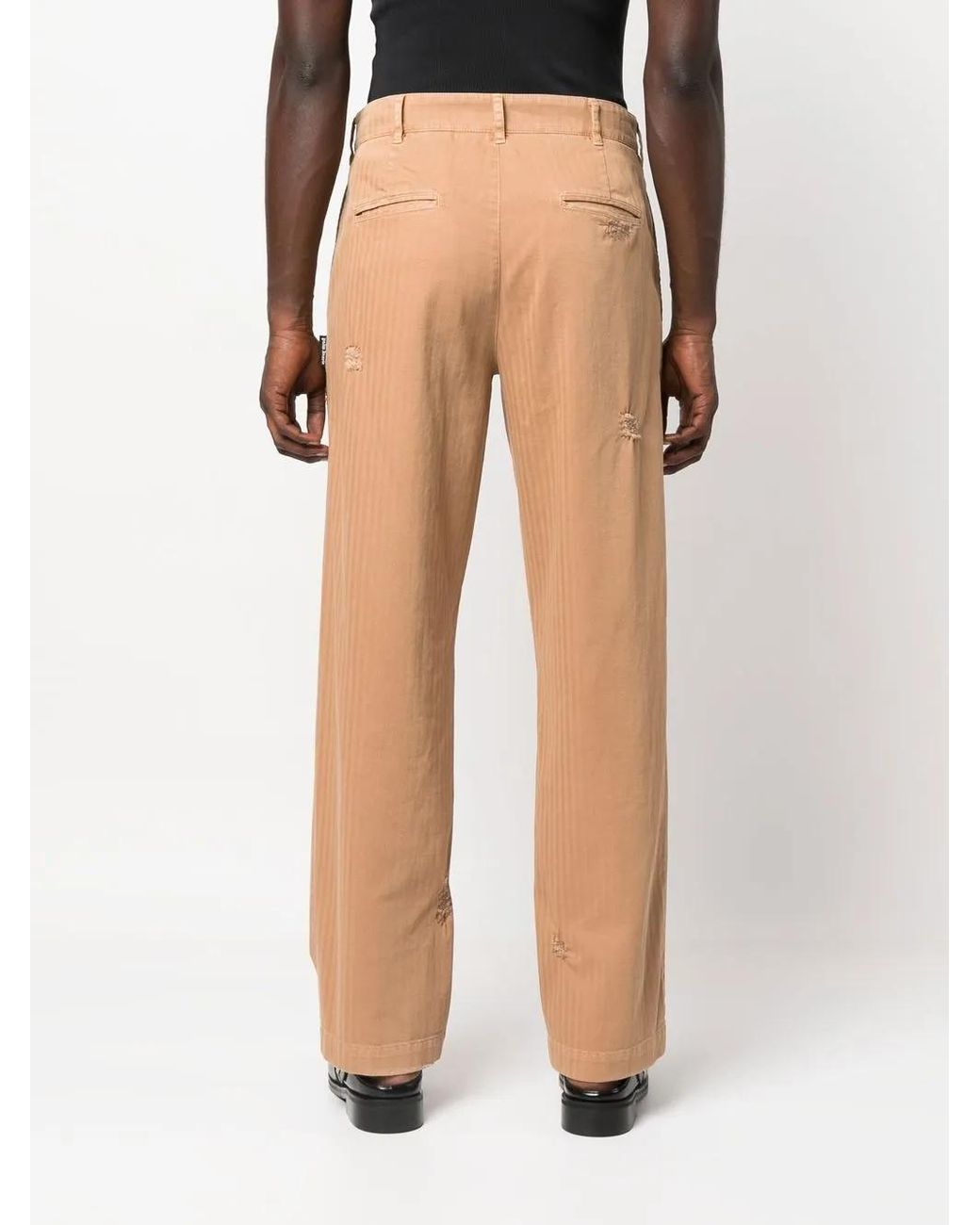 Palm Angels Natural Ripped-Detail Straight-Leg Trousers for men