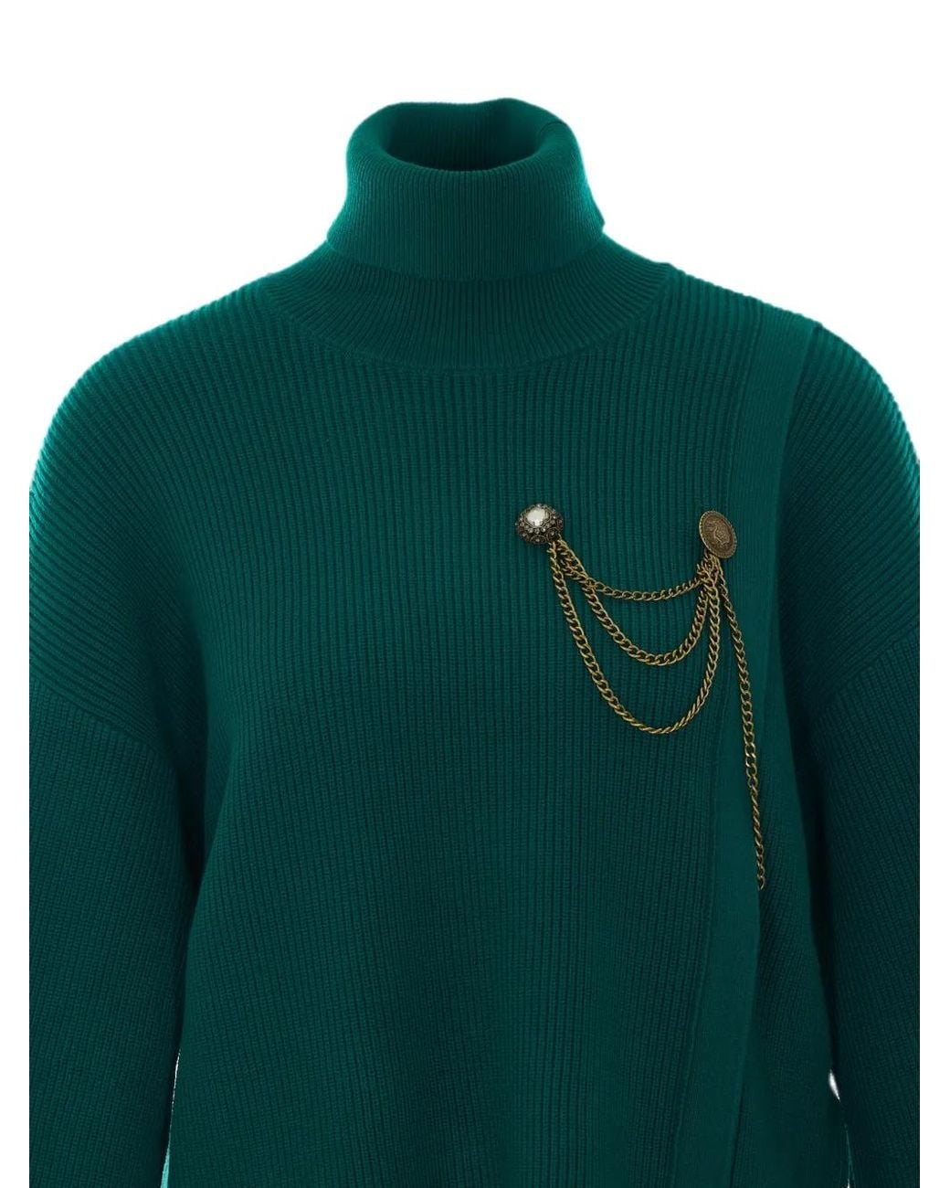 Liu Jo Green Embellished High-Neck Sweater