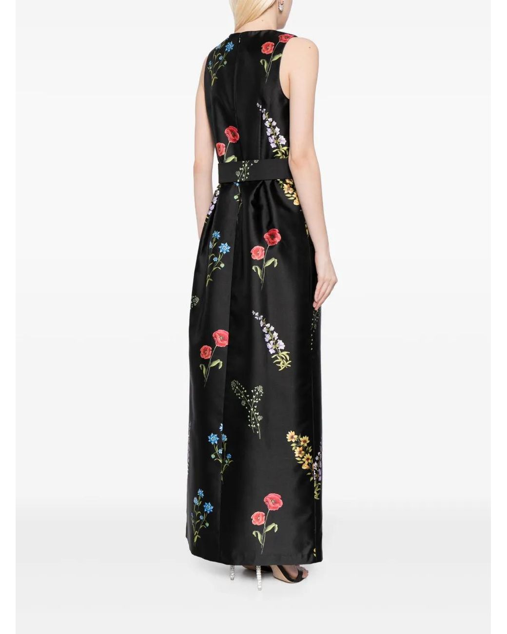Sachin & Babi Black Marsden Floral-Print Gown