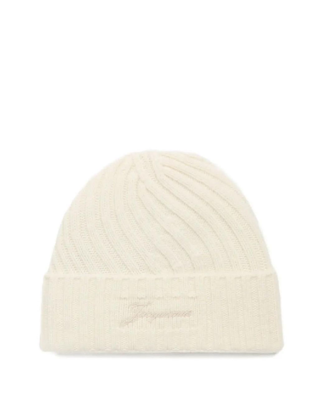 Jacquemus Accessoires ,Wit ,Geribbelde Gebreide Beanie Met Logo in het Natural