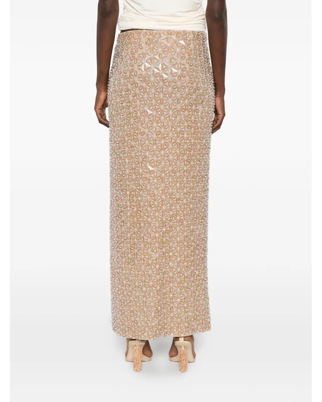 P.A.R.O.S.H. Natural Sequin-Embellished Maxi Skirt