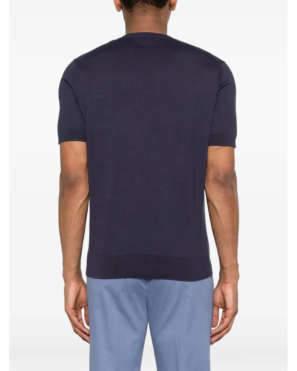 Zegna Blue Short-Sleeved Knitted T-Shirt for men