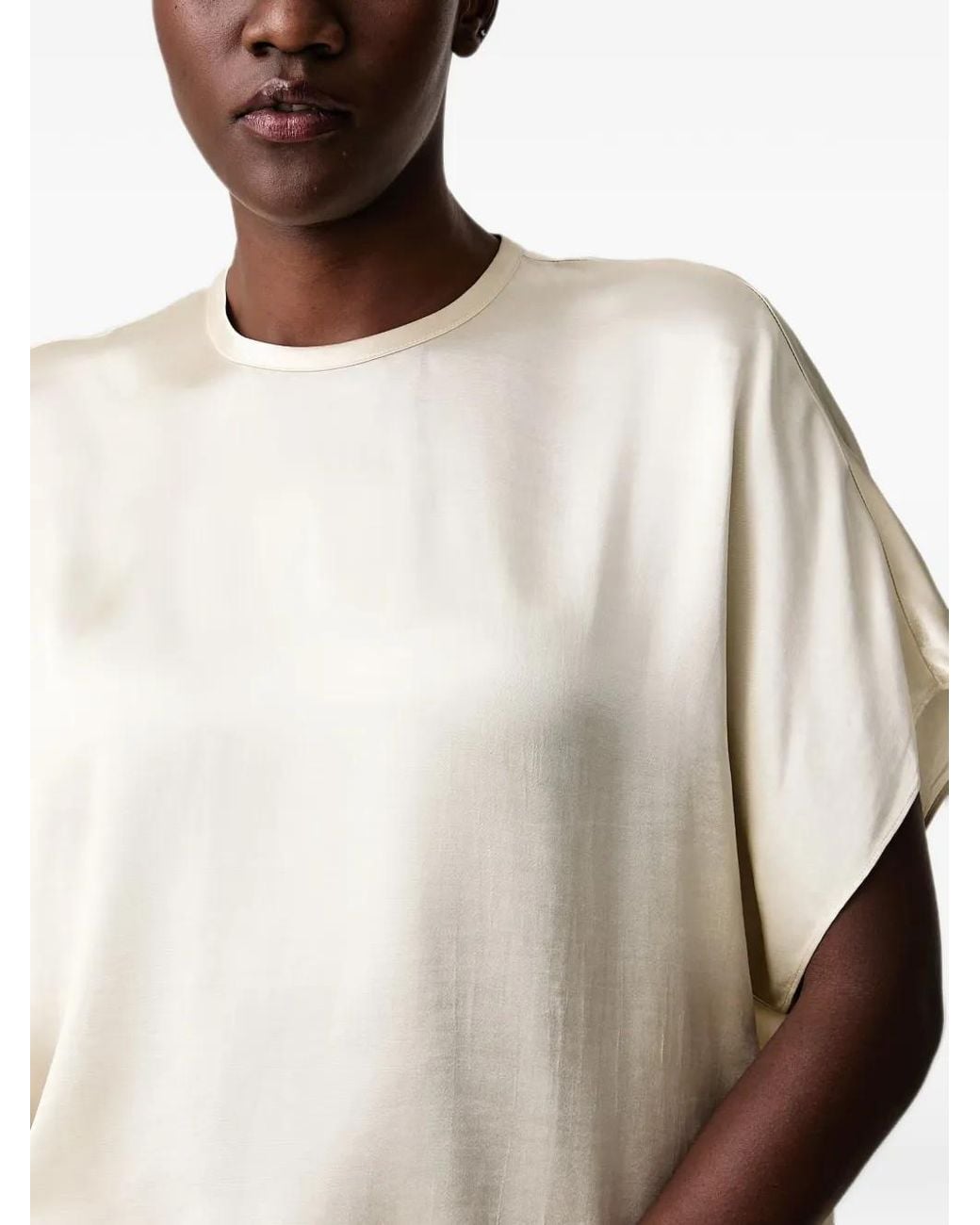 Sisley Natural Satin-Finish Short-Sleeve Blouse