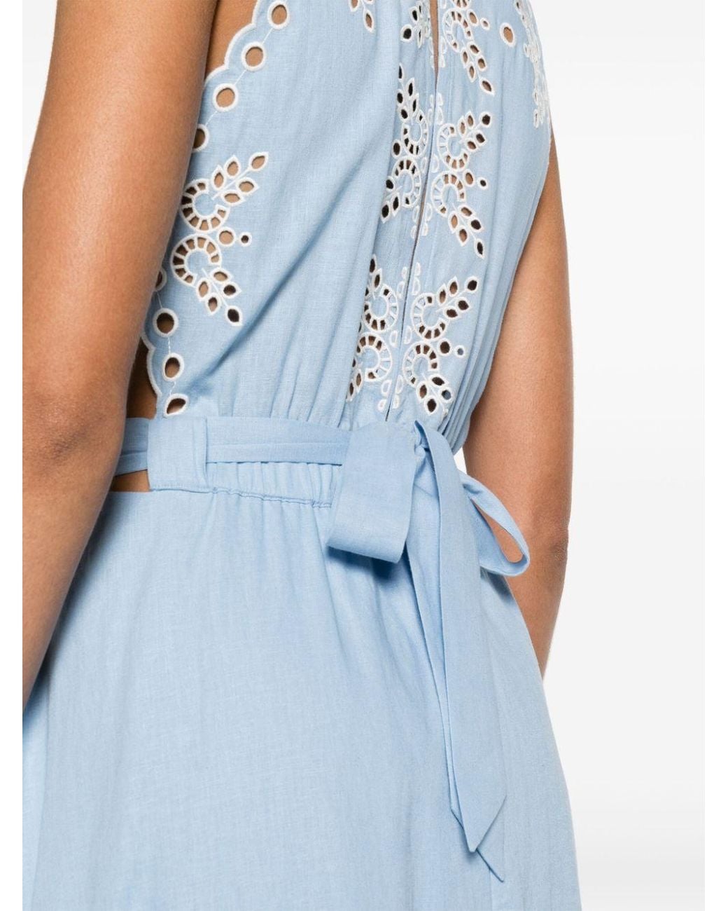 Sandro Broderie Anglaise Maxi Dress in Blue