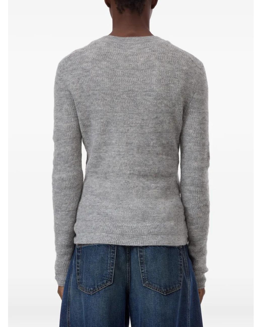 Closed Gray Textured-Knit Crew-Neck Sweater