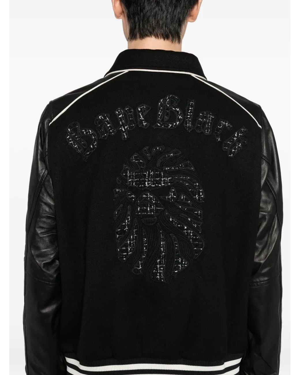 A Bathing Ape Black Logo-Varsity Jacket for men