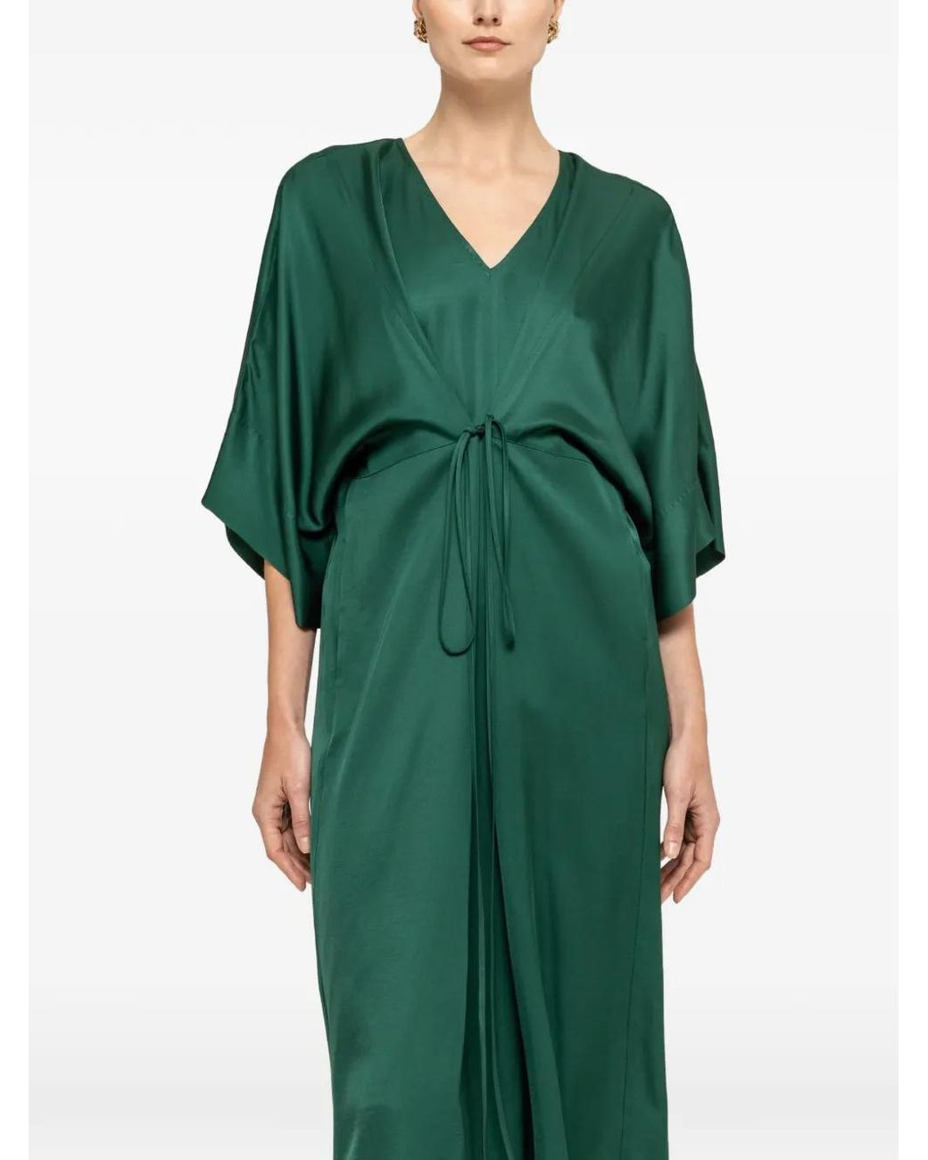 Nissa Green Drawstring Viscose Midi Dress