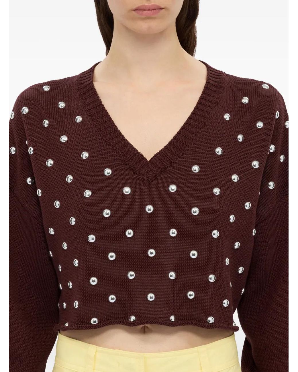 Pull Clouté À Col V MSGM en coloris Brown