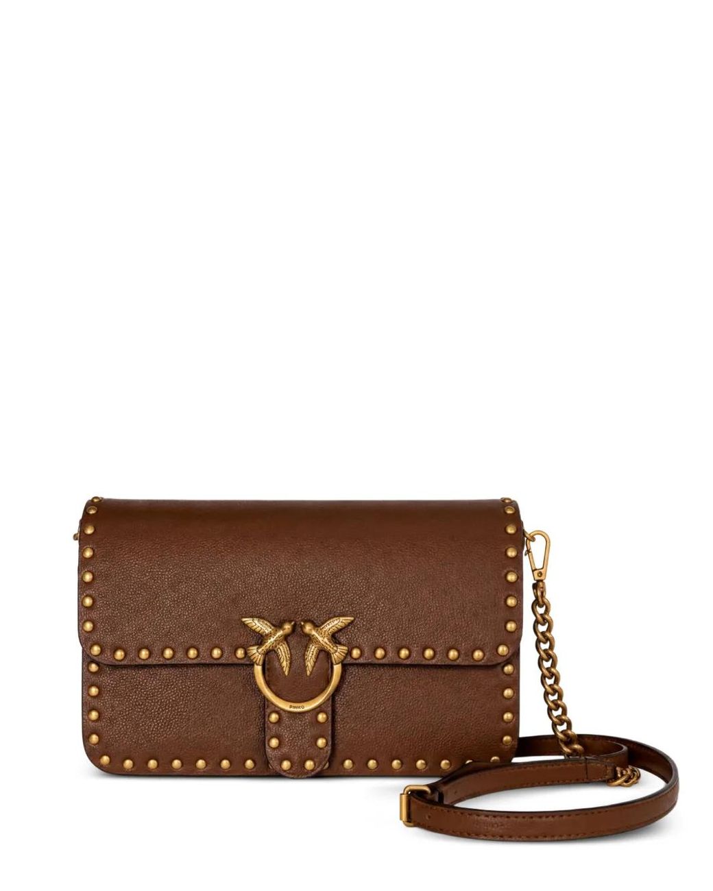 Pinko Brown Sac À Bandoulière En Cuir À Détails De Clous