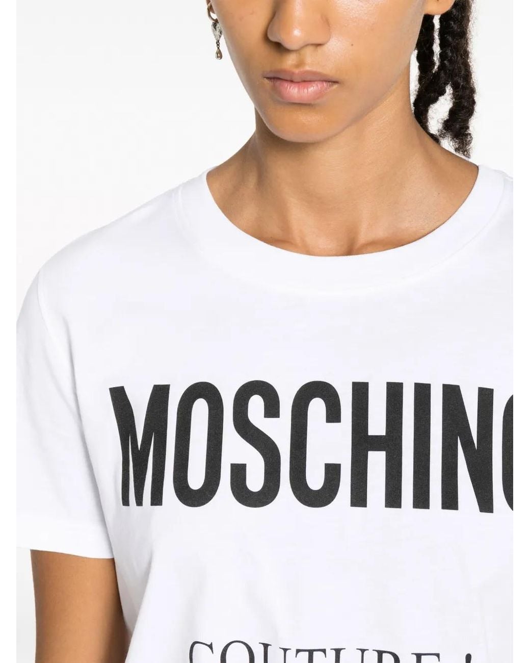Moschino White Logo-Print Cotton T-Shirt