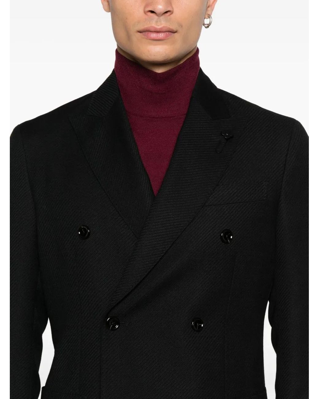 Lardini Black Double-Breasted Wool Jacket for men