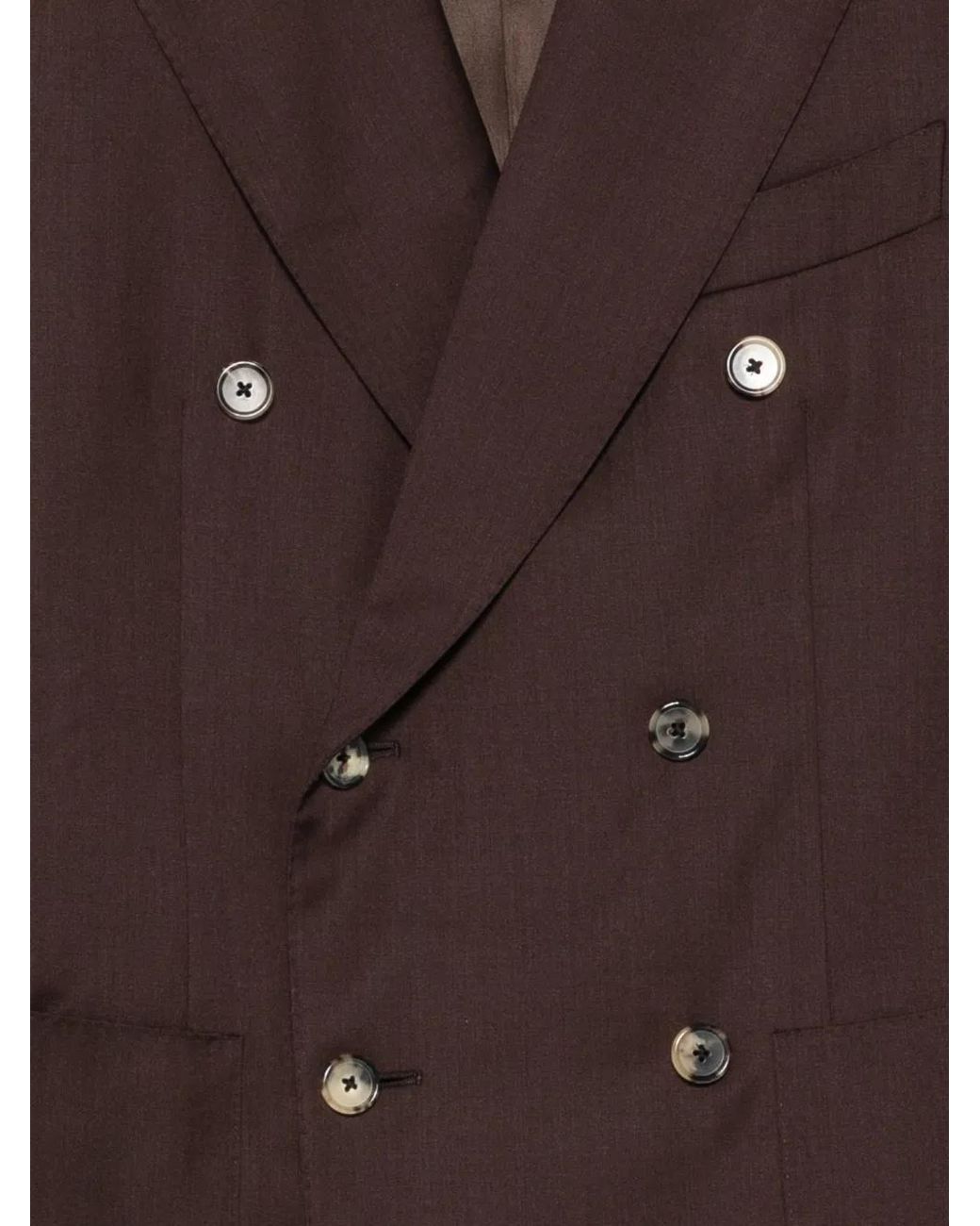 Caruso Brown Double-Breasted Peak-Lapel Jacket for men