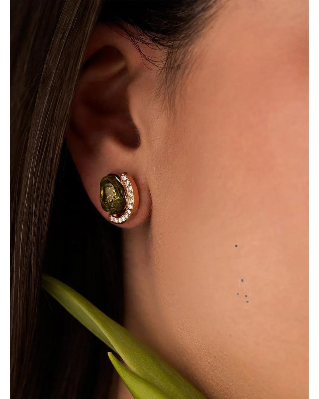 CLARA CHEHAB Brown Peridot And Diamond Stud Earring