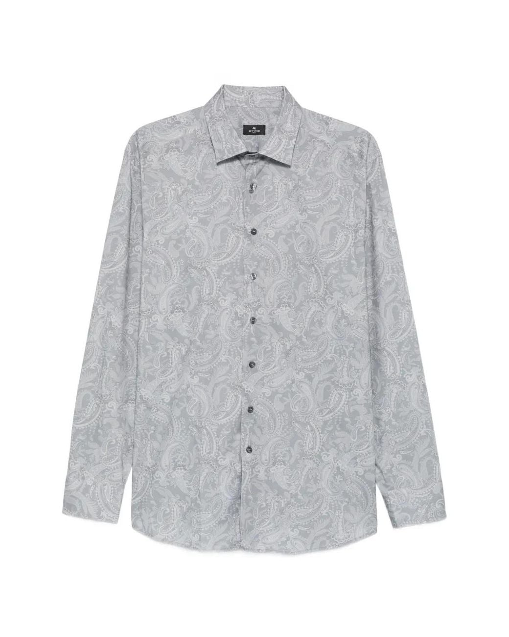 Etro Gray Paisley-Print Long-Sleeve Shirt for men