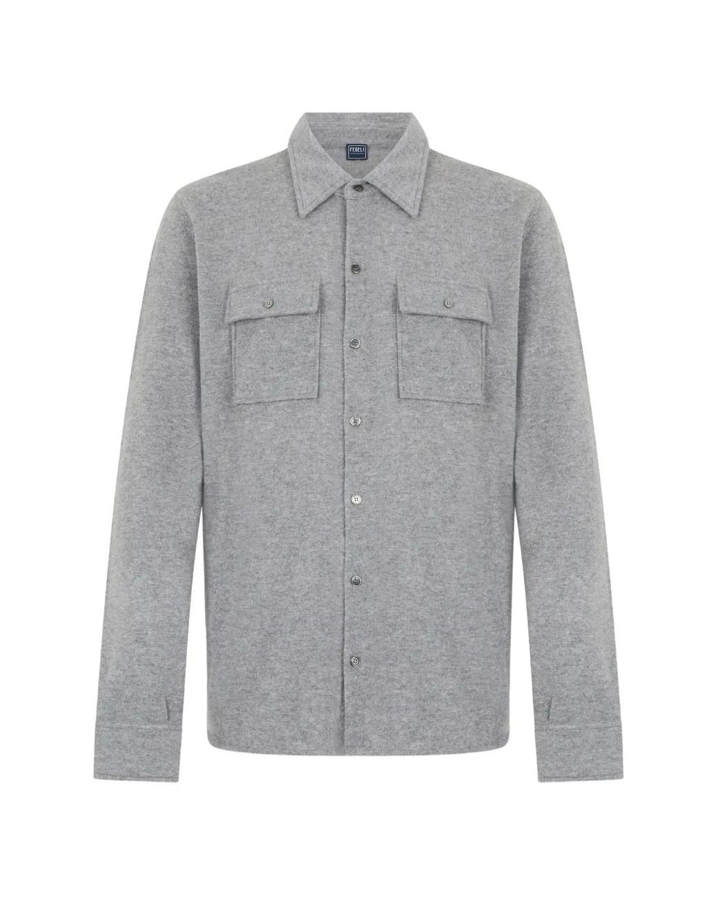 Fedeli Gray Button-Up Cashmere Shirt for men