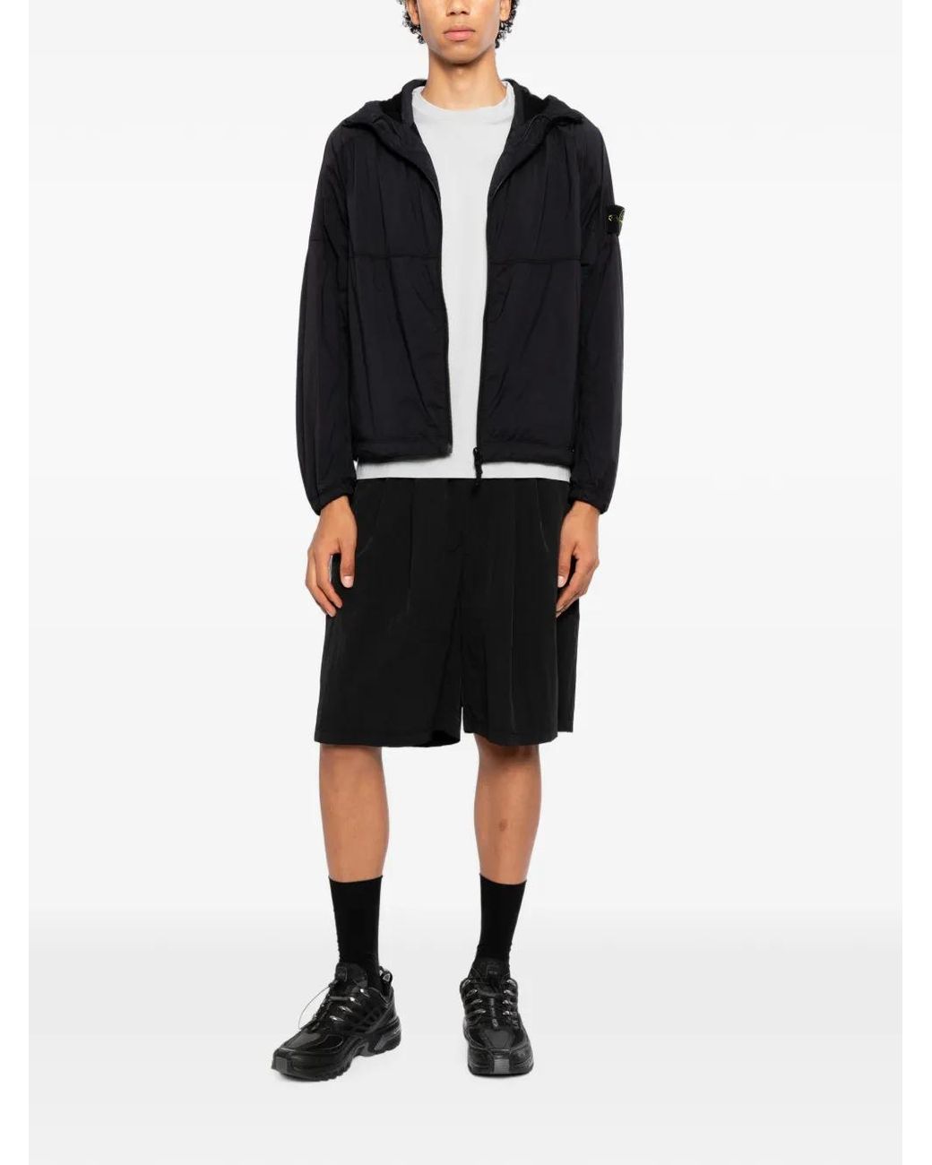 Stone Island Black Compass-Patch Hooded Jacket for men