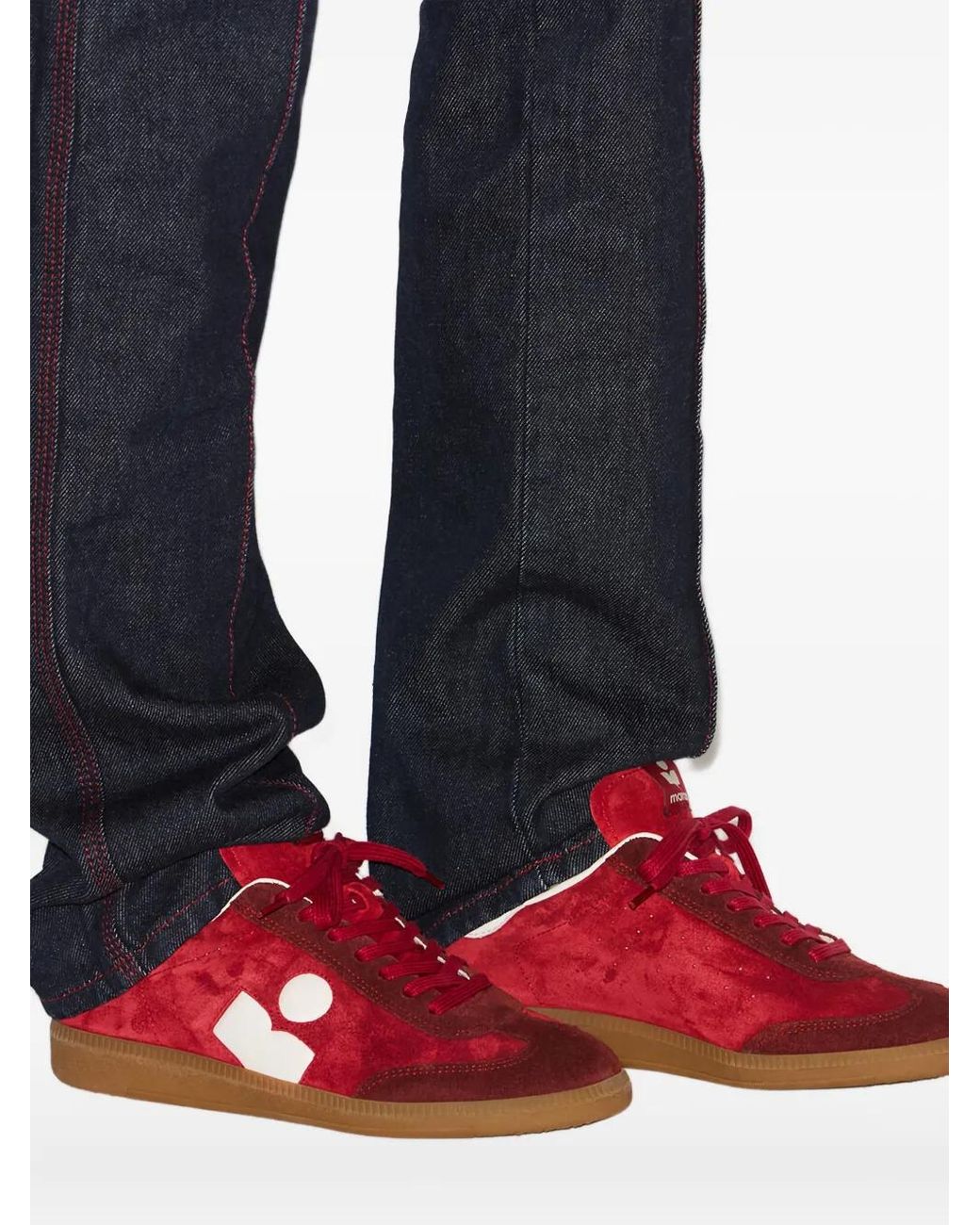 Isabel Marant Red Bryce Suede Panelled Sneakers