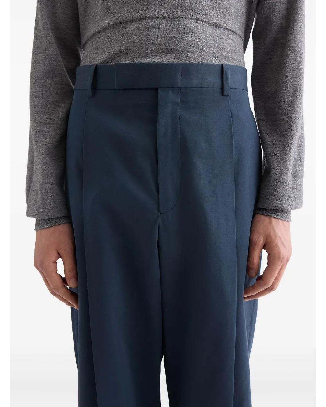 Jil Sander Blue Cotton Blend Poplin Trousers for men