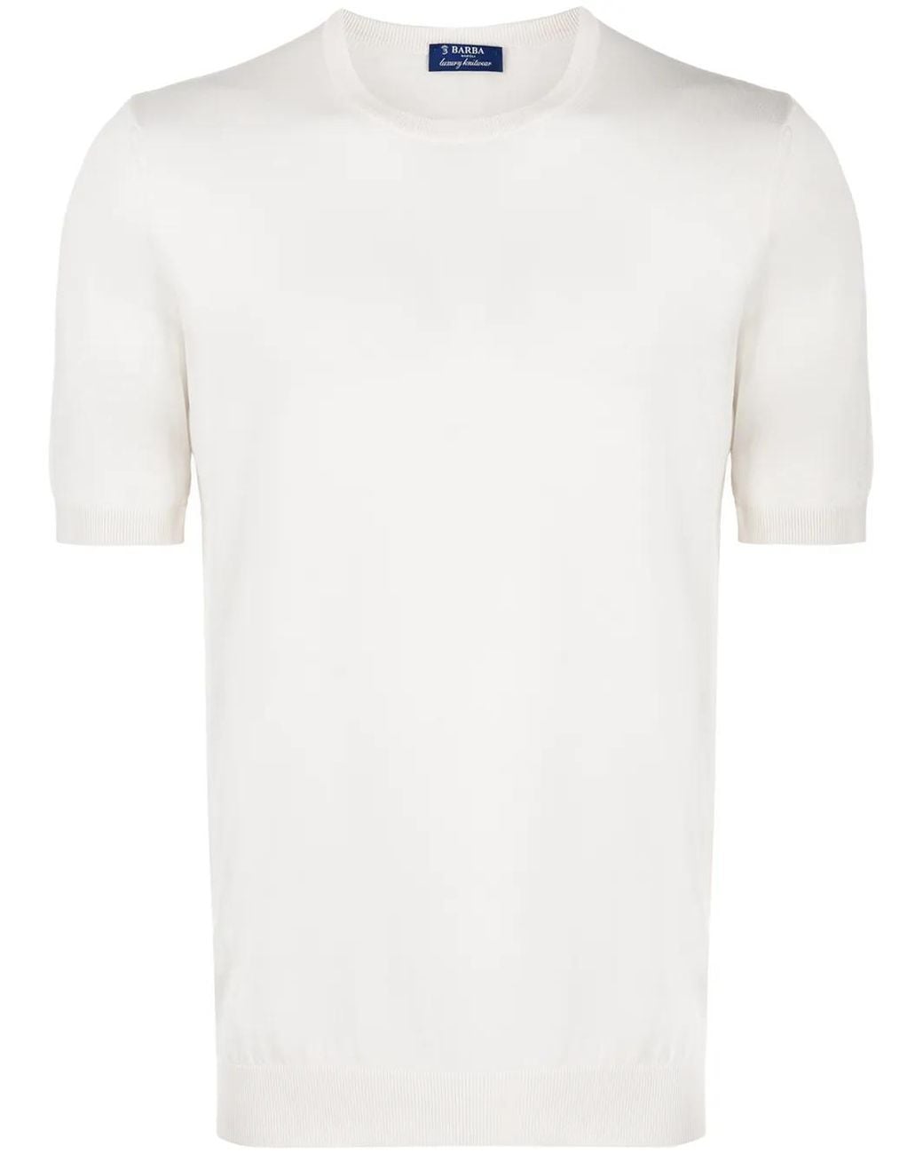 Barba Napoli White Knitted Plain T-Shirt for men