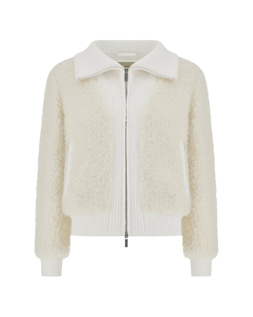 Paul & Shark White Bouclé-Knit Panelled Bomber Jacket