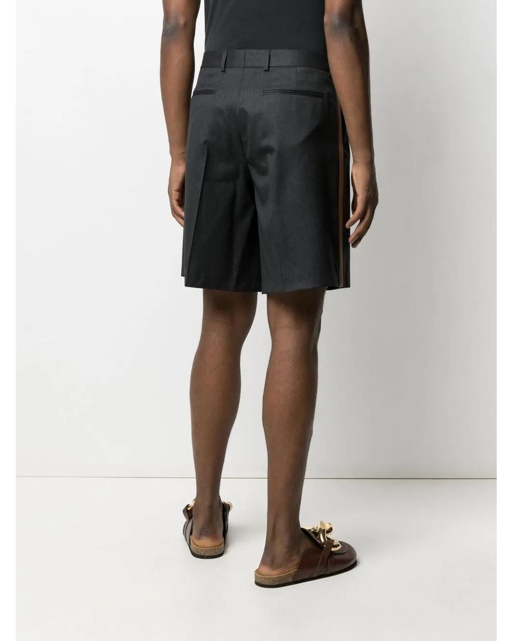 Valentino Garavani Black Stripe-Detail Knee-Length Shorts for men