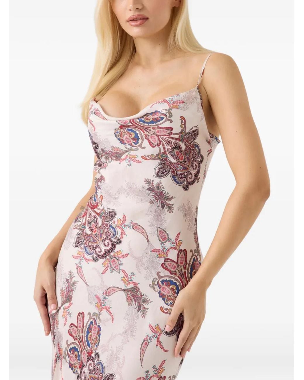 Guess Pink Paisley-Print Cowl-Neck Midi Dress