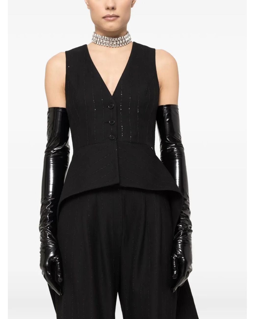 Nissa Black Sequin-Detail Vest