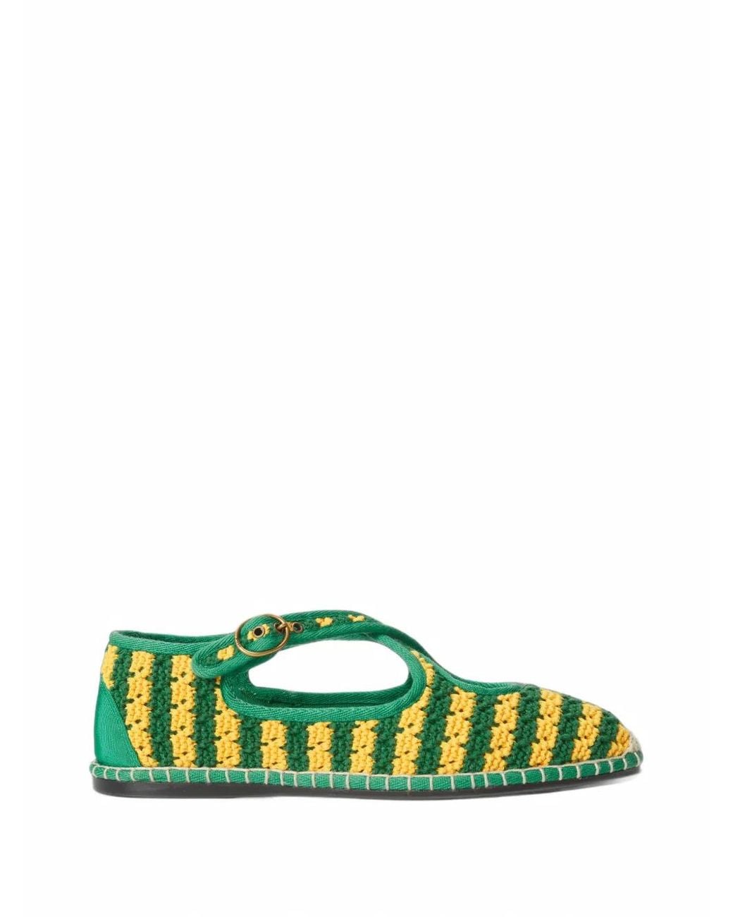 Polo Ralph Lauren Green Ballerines Rayées En Crochet