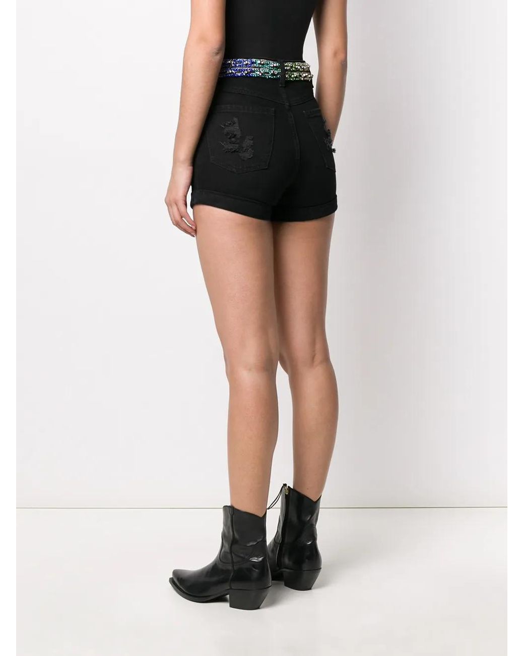 Philipp Plein Black Crystal Embellished Denim Shorts