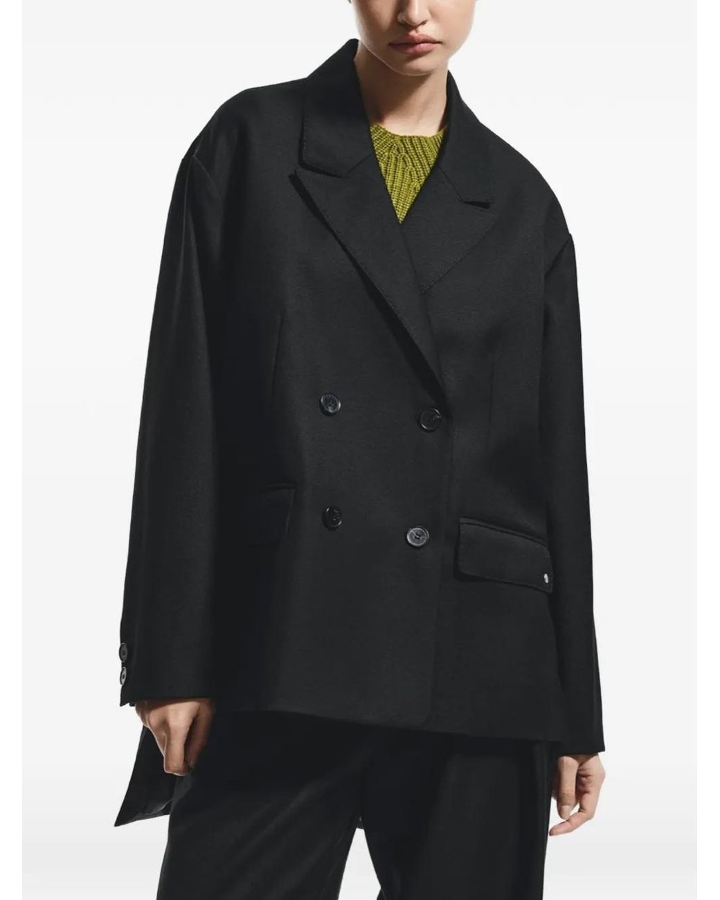 Stel Black Split-Hem Double-Breasted Blazer