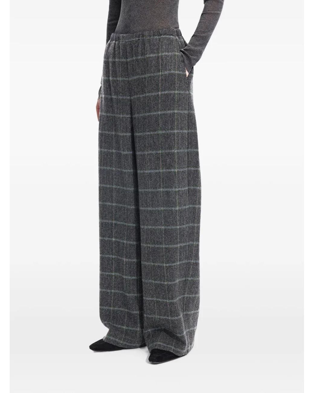 JNBY Gray Check-Pattern Drawstring Trousers