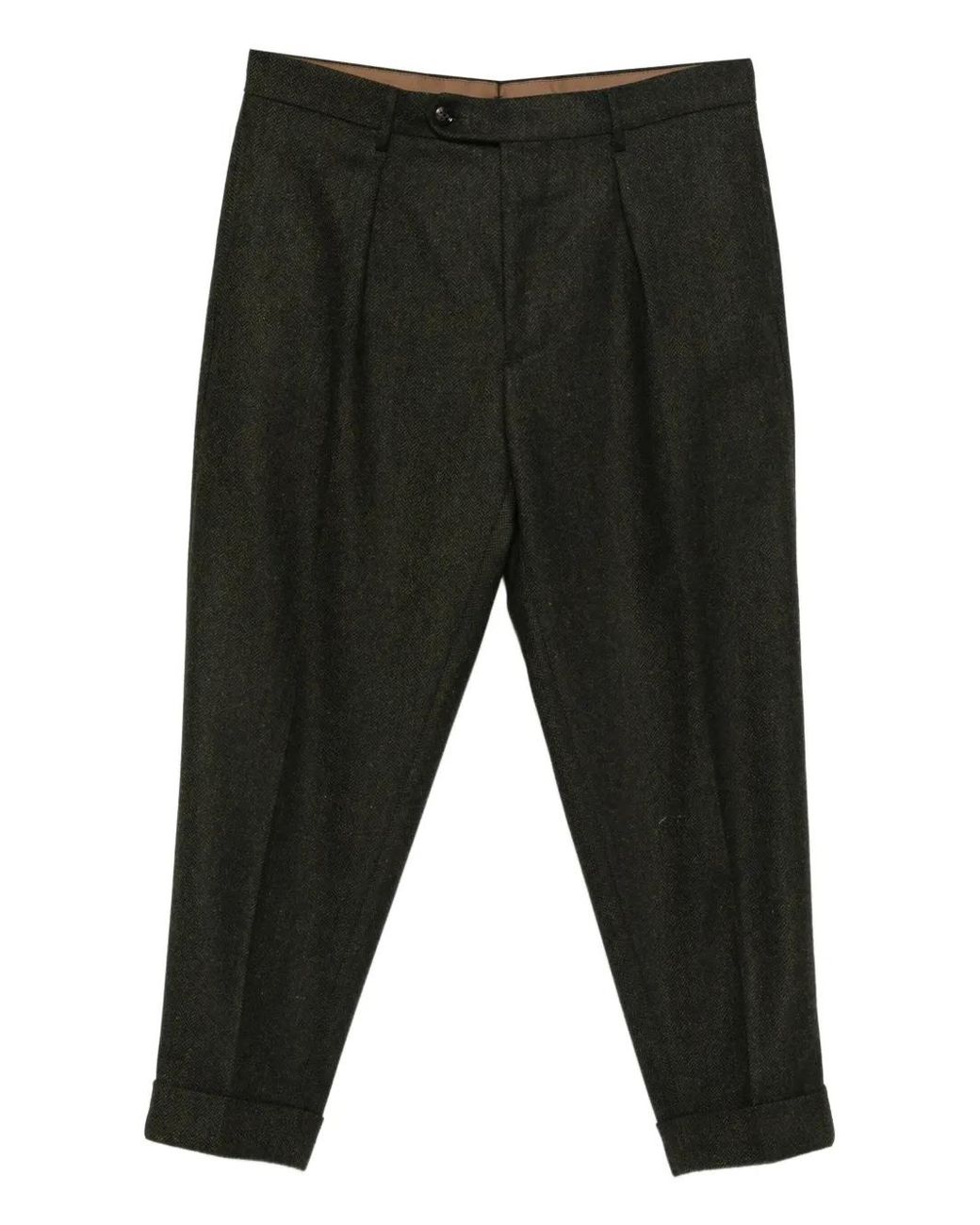Berwich Gray Chiaia Pleated Cuffed Trousers for men