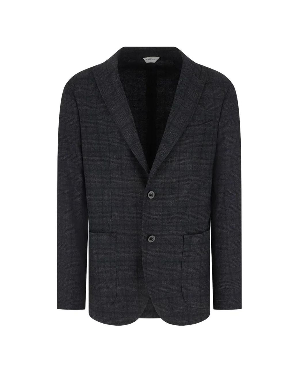 Boglioli Black Check-Pattern Notched-Lapels Blazer for men