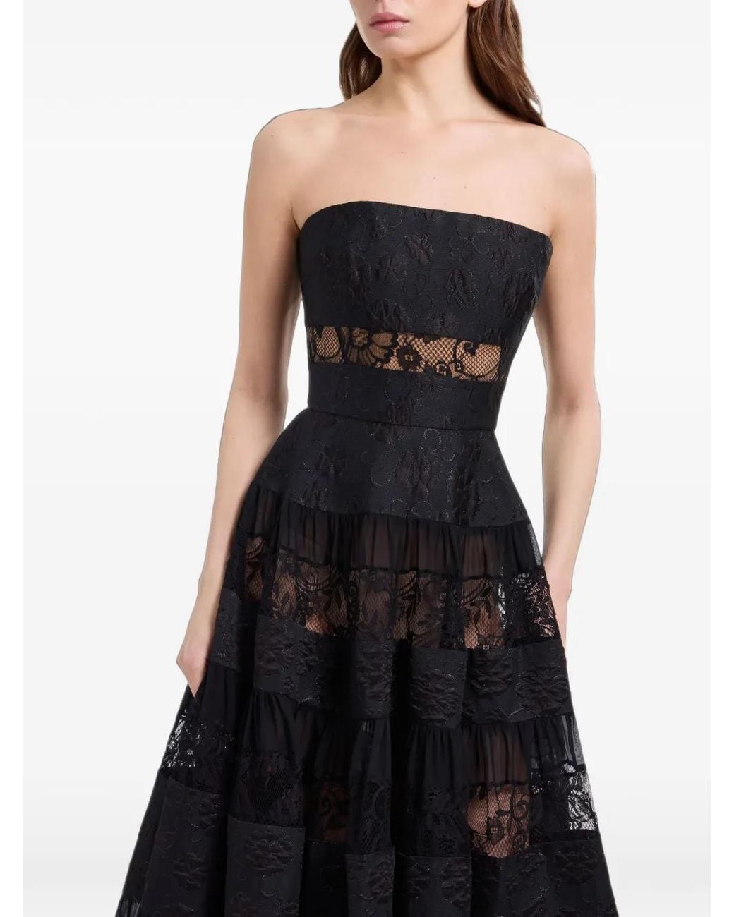 Elie Saab Black Brocade-Lace Panelled Maxi Dress