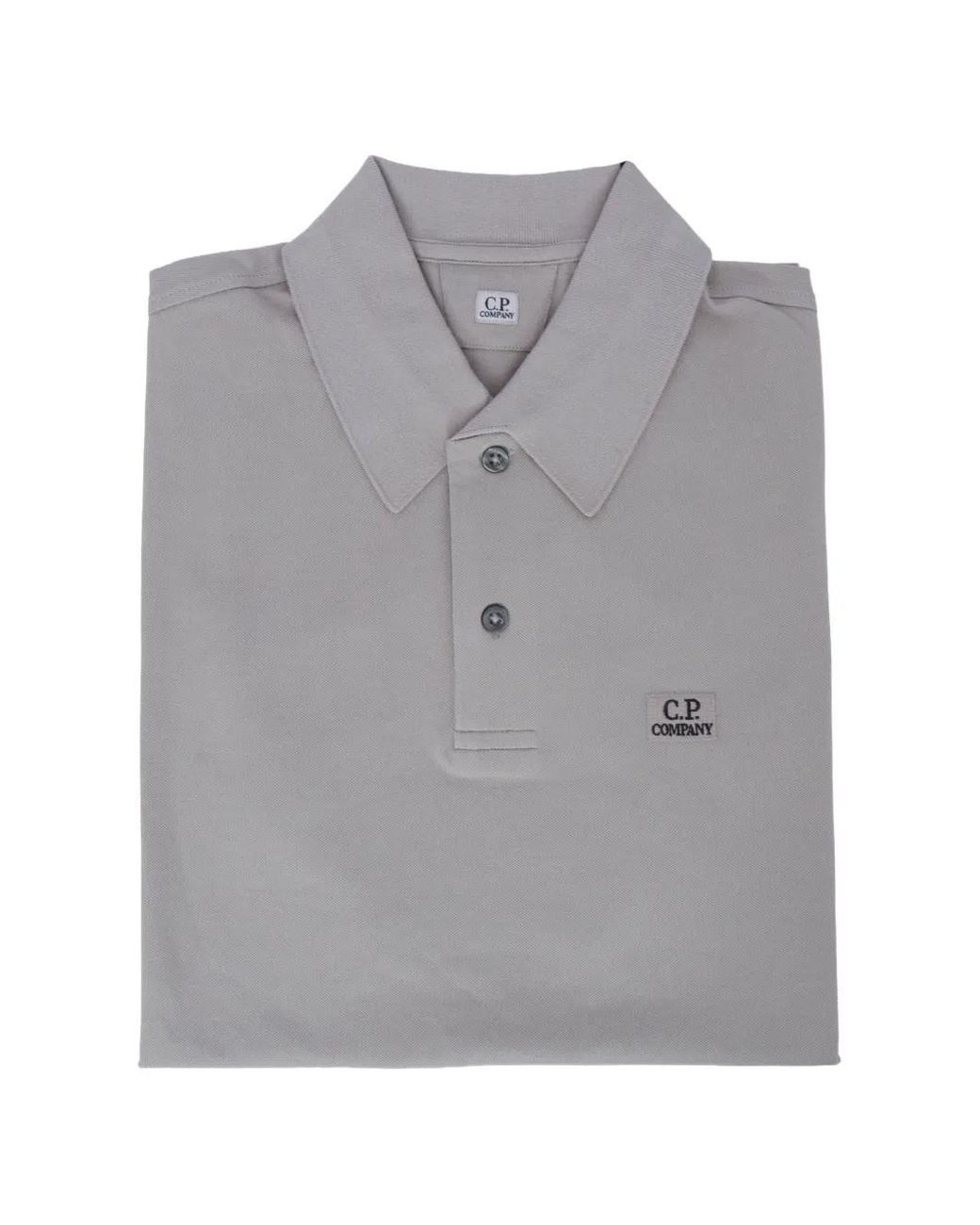 C P Company Gray Stretch Piquet Short Sleeve Point Collar Polo for men
