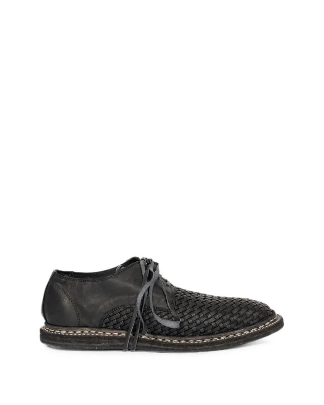 Guidi Black Woven Leather Derby Shoes for men