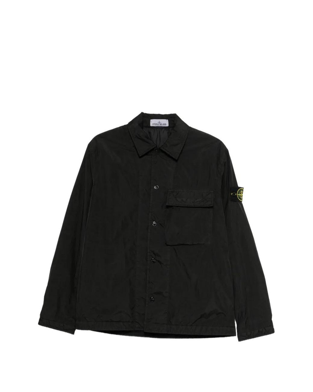 Stone Island Black Minimalist Technical Jacket With Flap Pocket And Iconic Patch for men