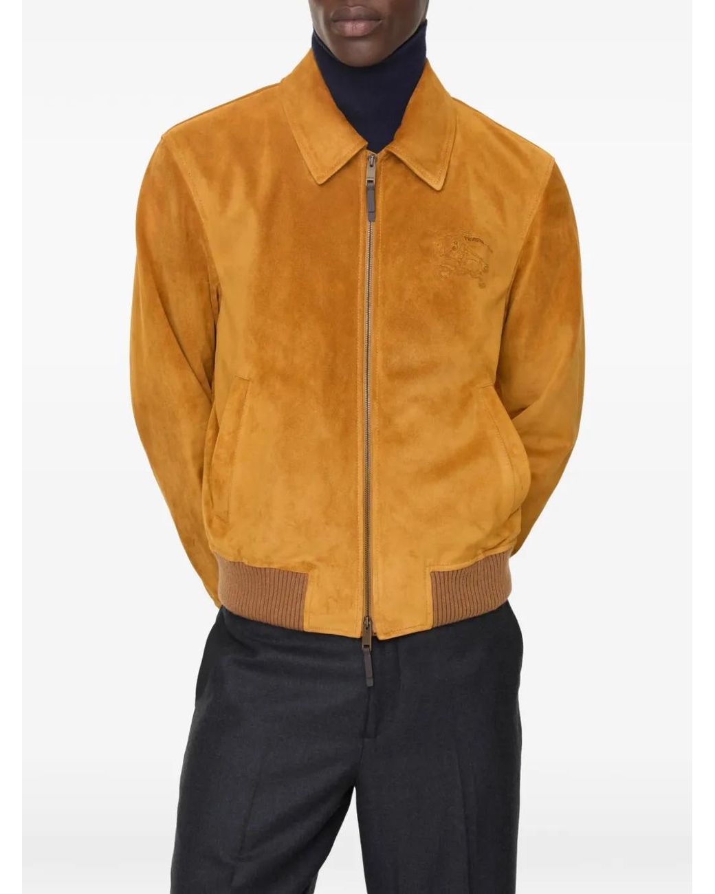 Burberry Orange Suede Harrington Jacket for men