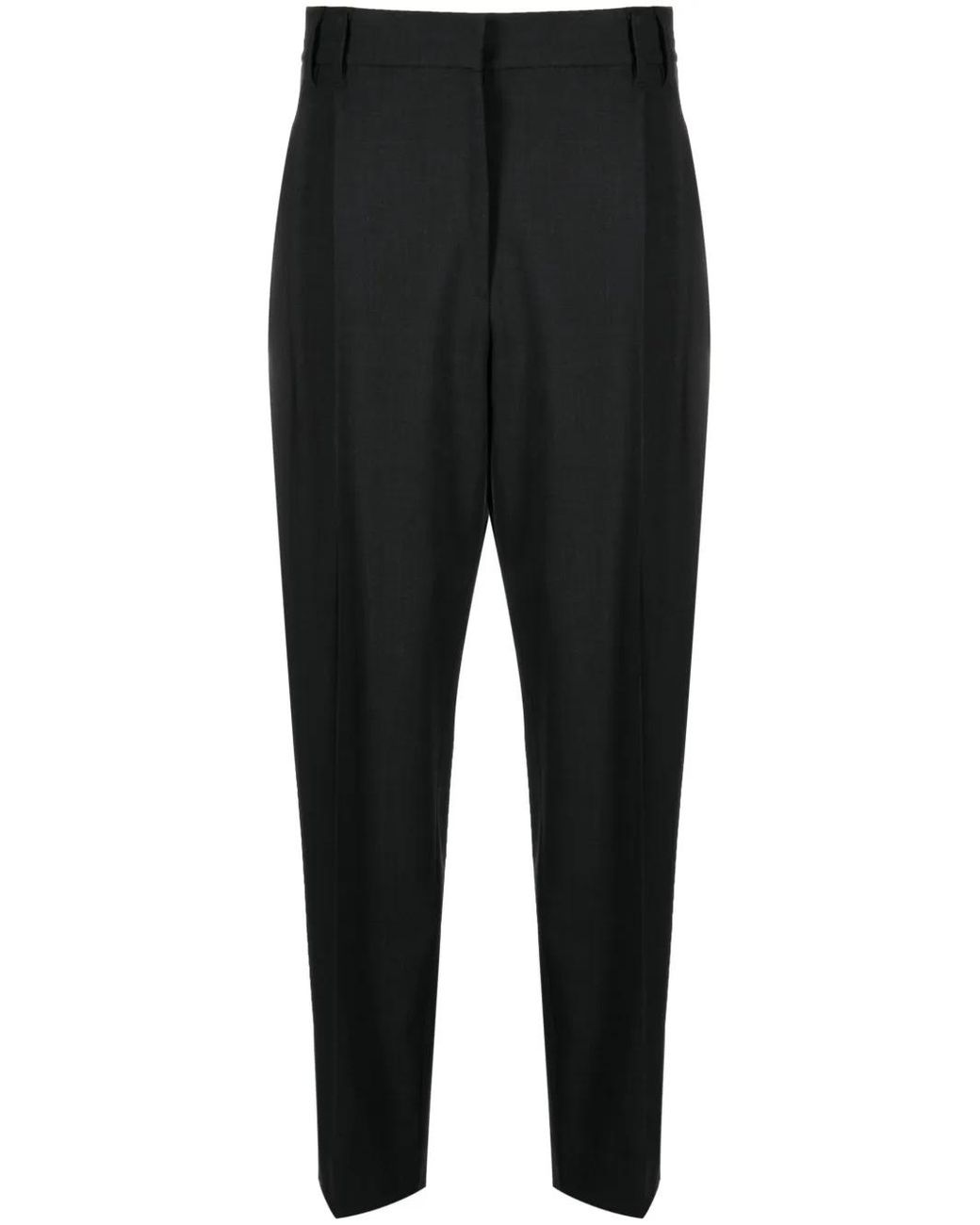Brunello Cucinelli Black Tropical Wool Slouchy Trousers With Monili