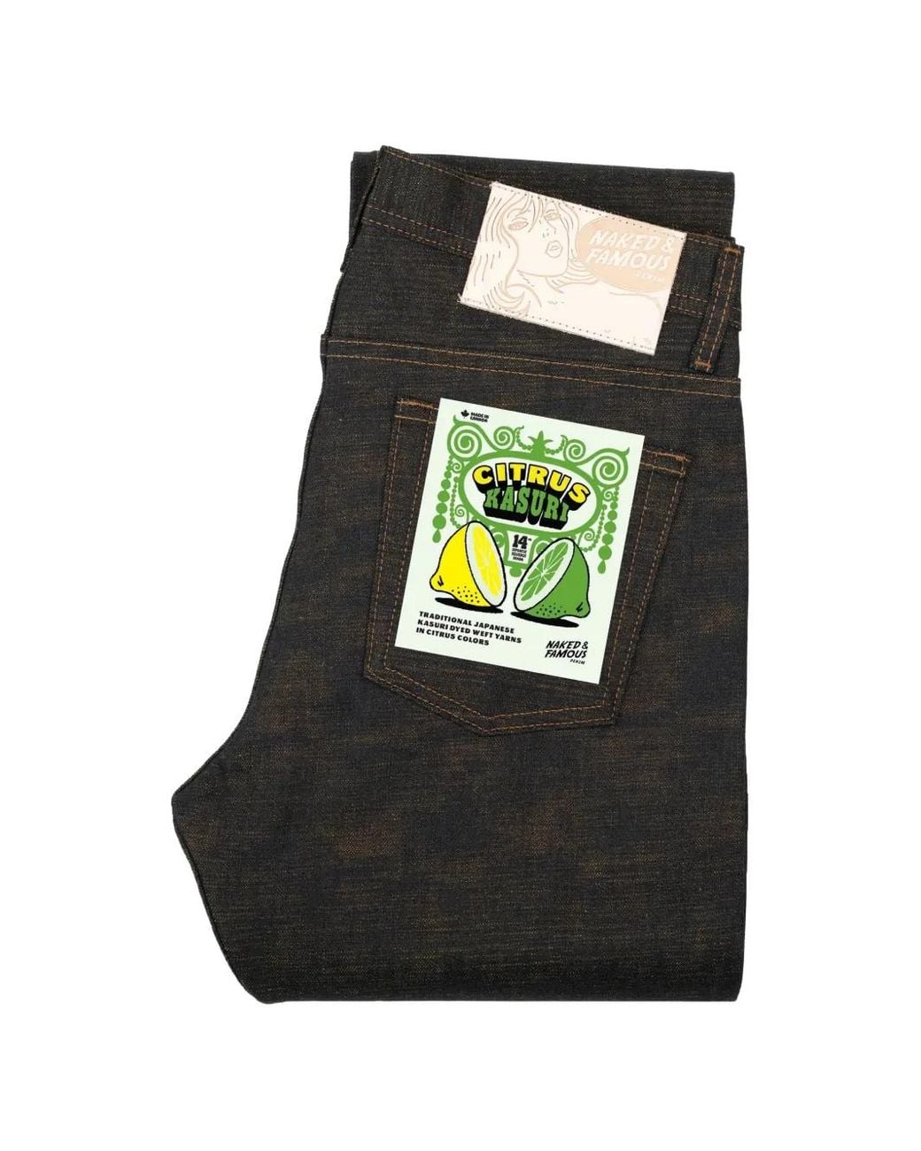 Naked & Famous Black Weird Guy Citrus Kasuri Selvedge Jeans for men
