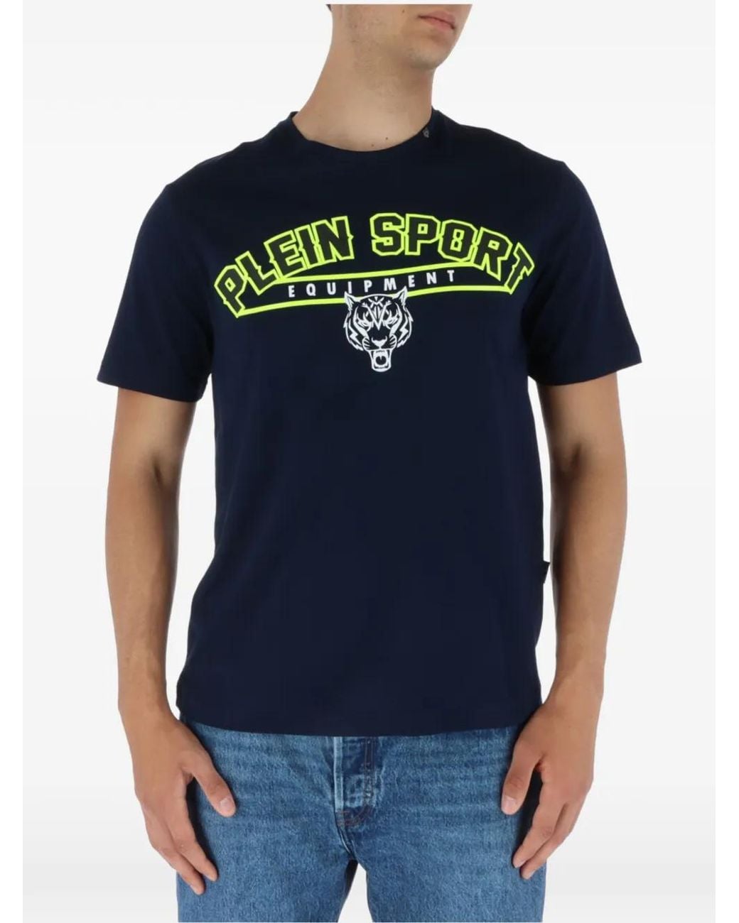 Philipp Plein Blue Tiger-Head Logo-Print T-Shirt for men