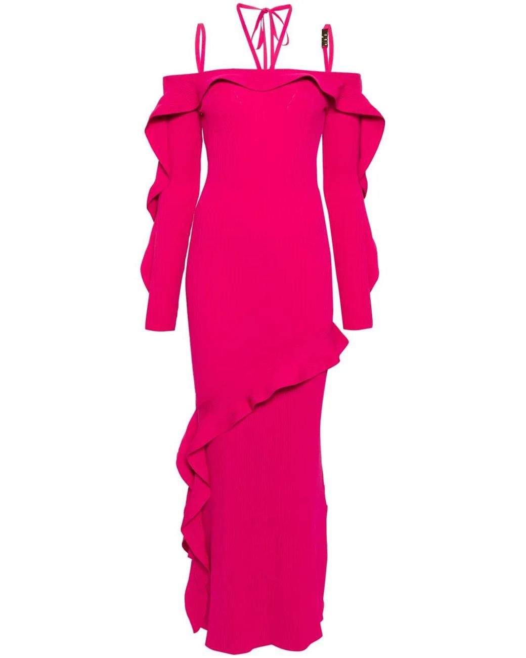 Versace Jeans Couture Pink Ribbed-Knit Long-Sleeve Dress