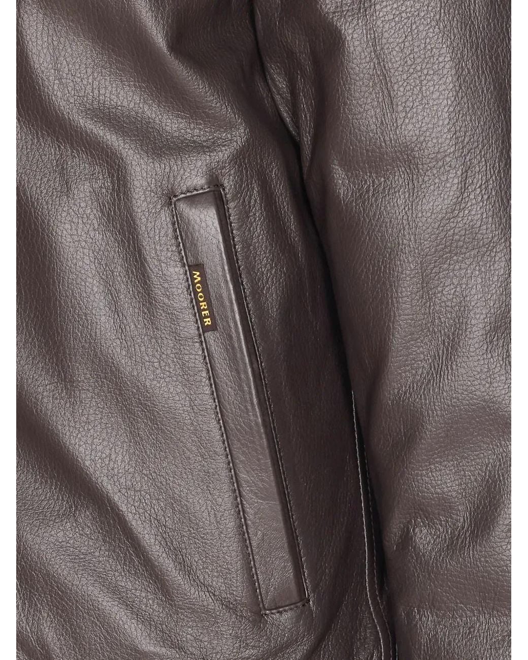 Moorer Brown Leather High-Neck Jacket for men