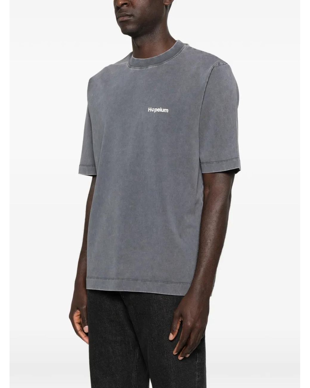 HOPEIUM Gray Graphic-Print Logo-Print T-Shirt for men
