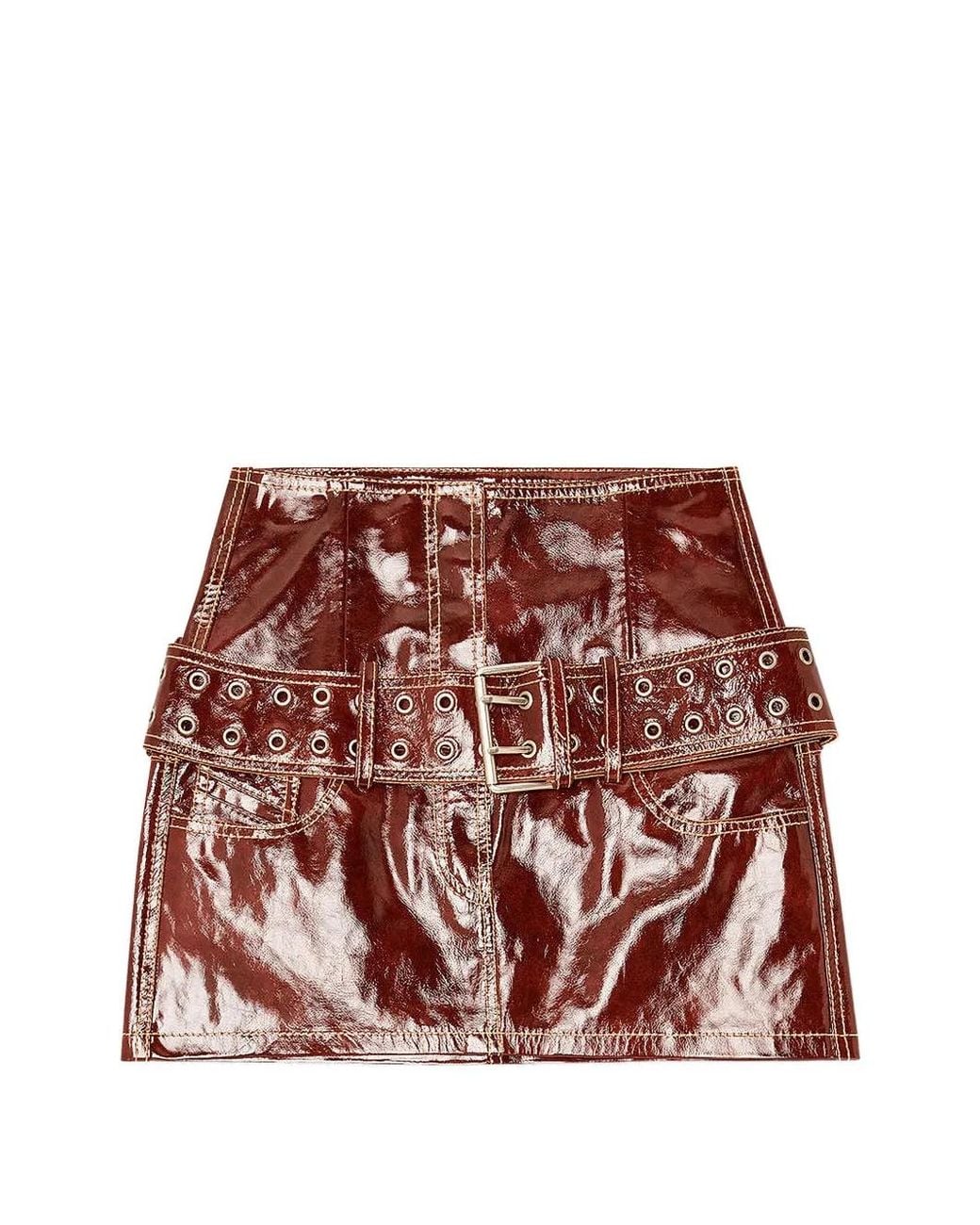 DIESEL Red Mini Skirt With Patent Leather Finish