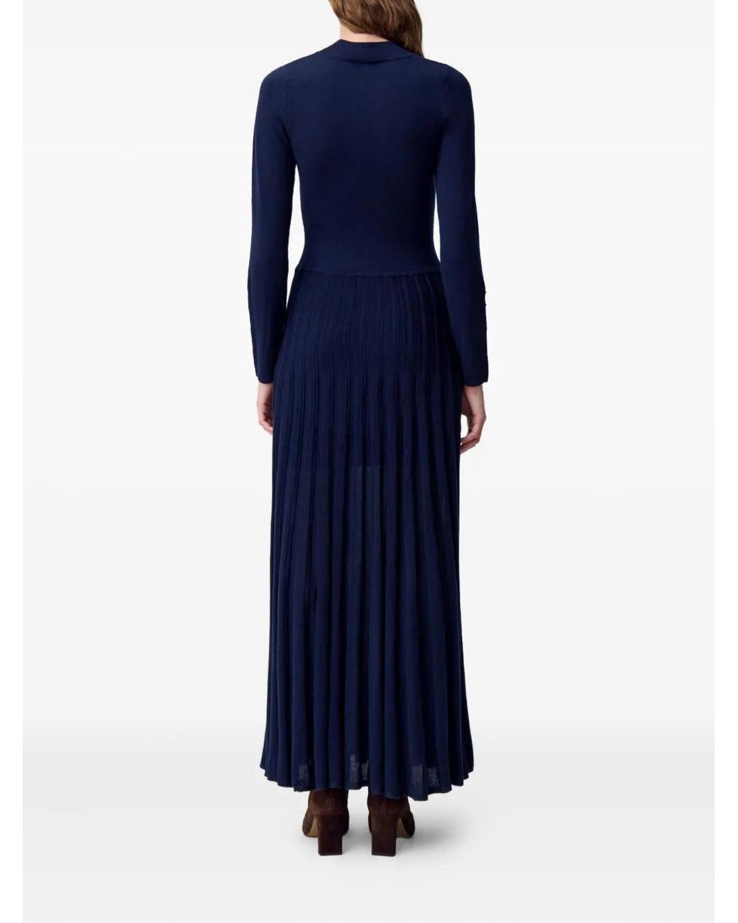 Claudie Pierlot Blue Pleated Round-Neck Knitted Maxi Dress