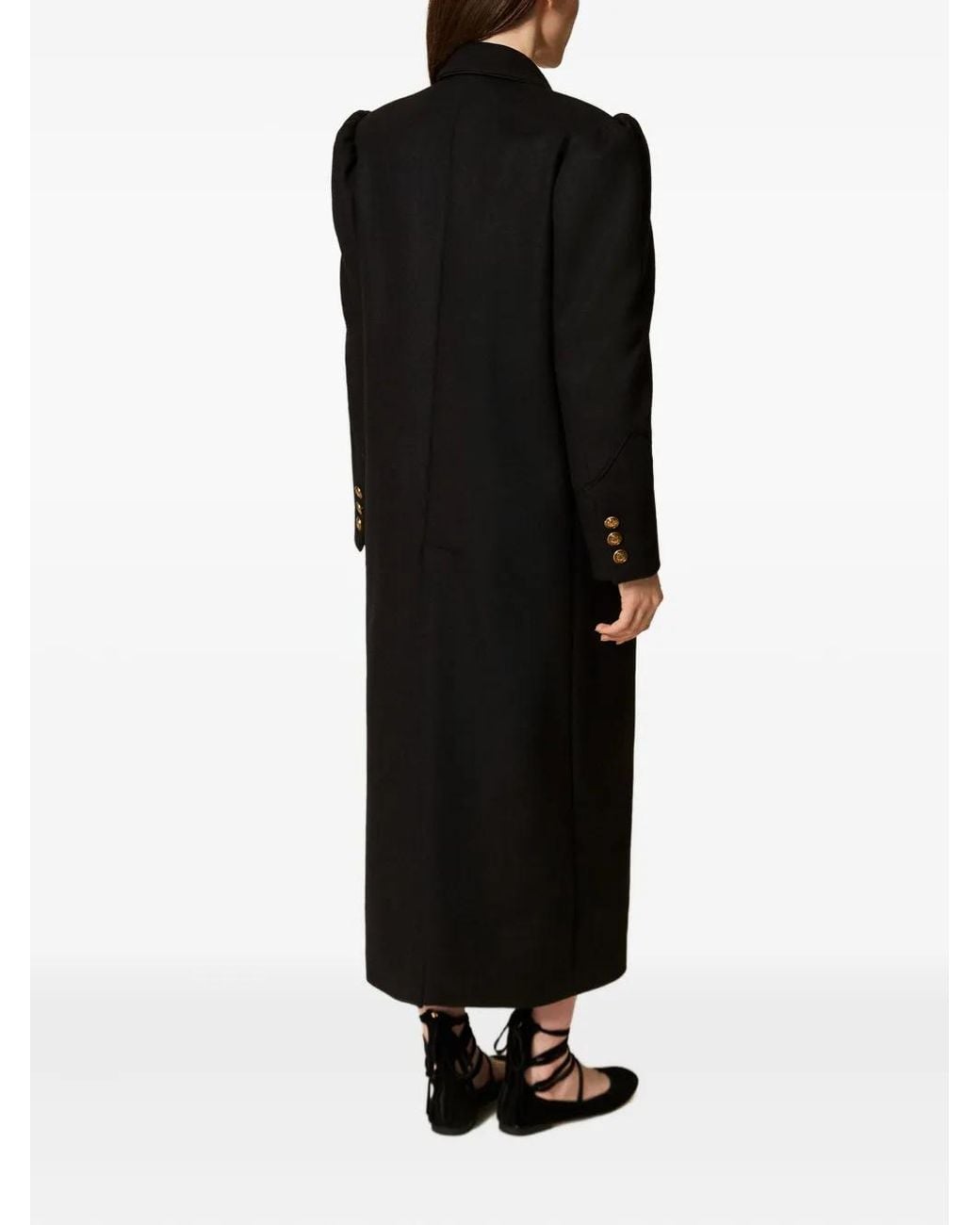 Twinset Black Puff-Sleeve Buttoned Coat