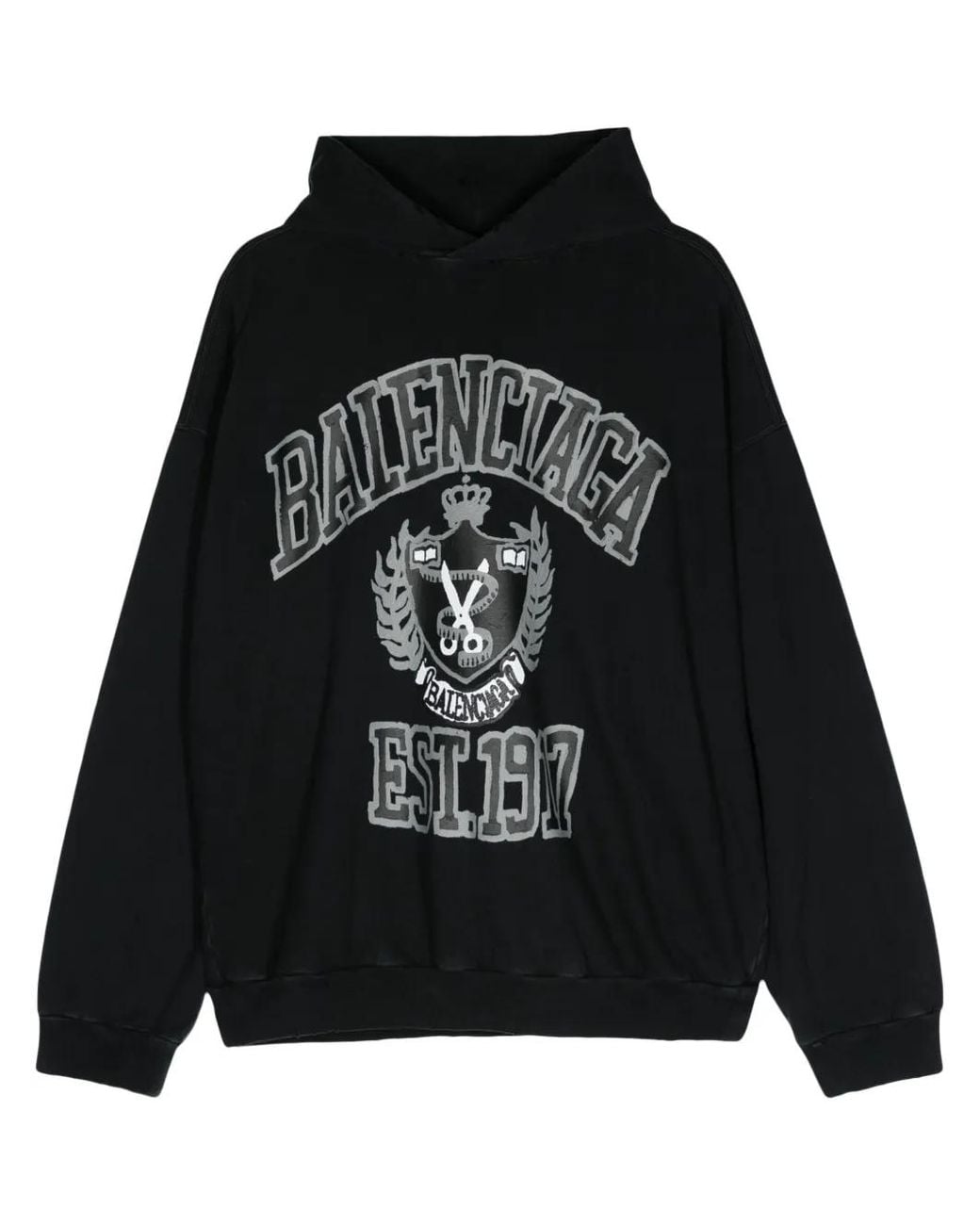 Balenciaga Black Diy College-Print Cotton Hoodie